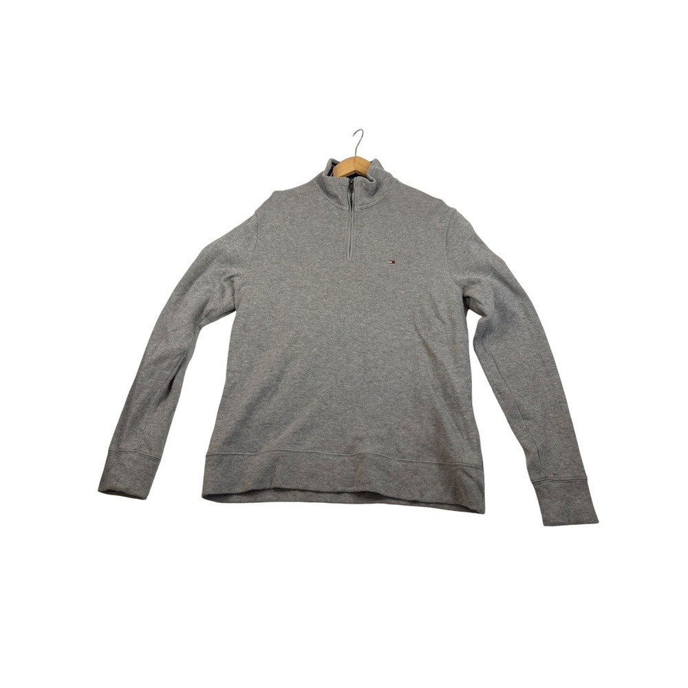 Tommy Hilfiger Mens Medium Gray 100% Cotton Quarter Zip Pullover Sweater